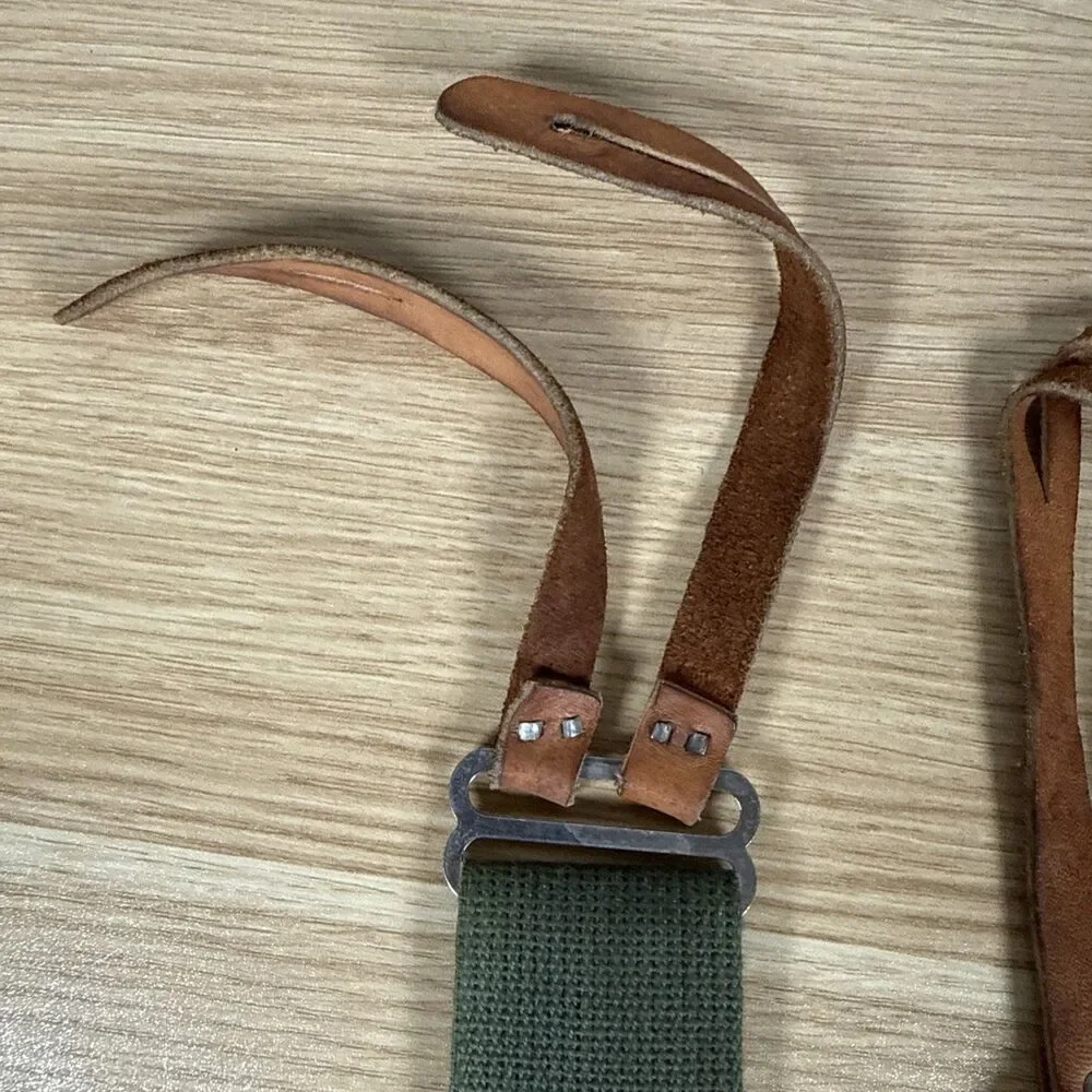 French Army Military Tricolor Y-Back Trouser Suspenders Stamped Hardware Vintage